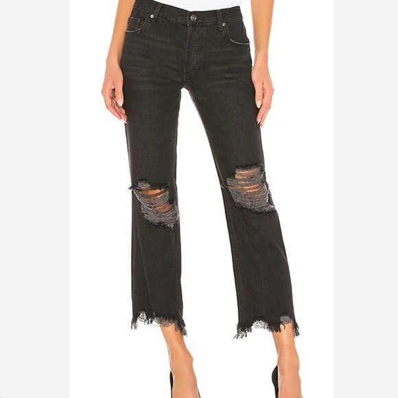 We the Free People Size 28 Black Distressed Maggie Straight Jean - Picture 1 of 8